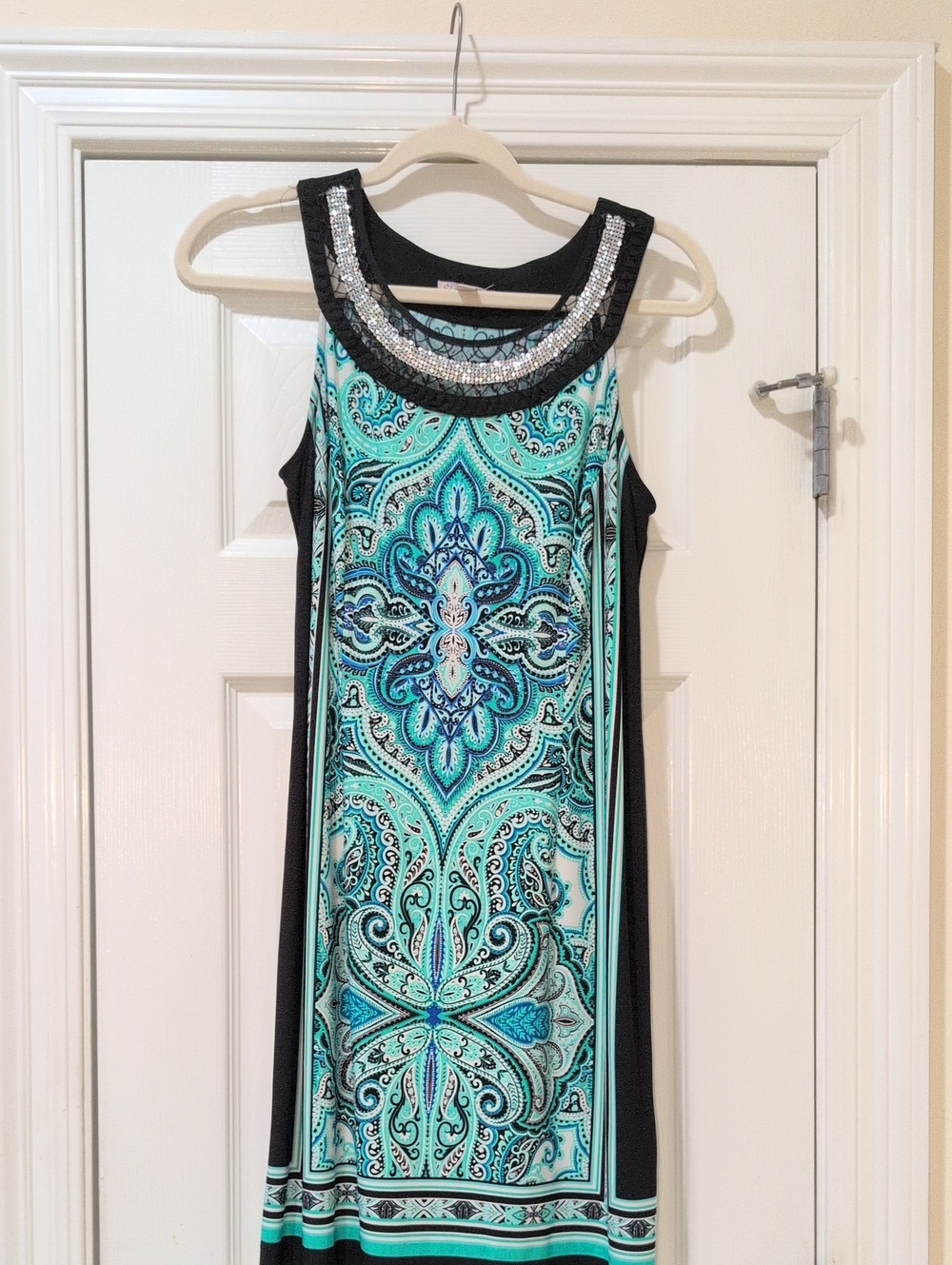 Embellished Black & Aqua Paisley Dress By DB Est. 1962